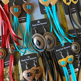 Concho and Leather Earrings by Beads Over Diamonds