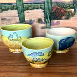 Monsoon Graffiti Tea Bowls by Connected Earth Clay and Art Works*