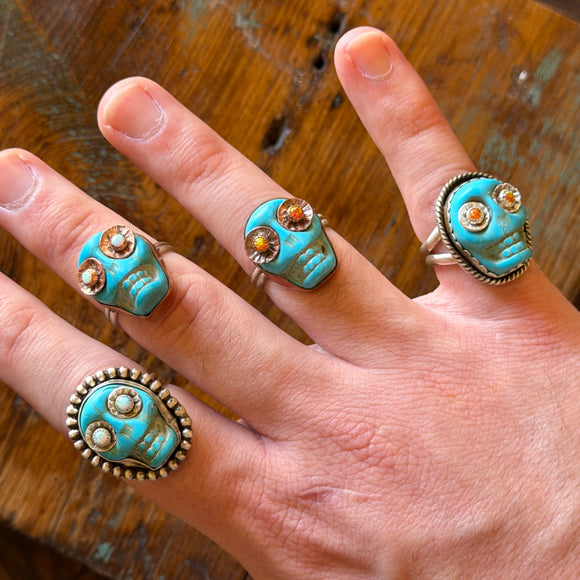 Turquoise Skull Rings by Honeycomb Organics