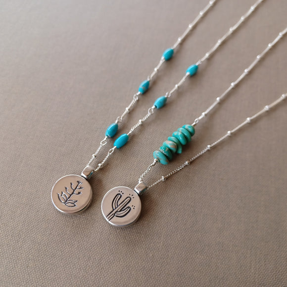 Turquoise & Silver Pendants by Cactus Bloom Design