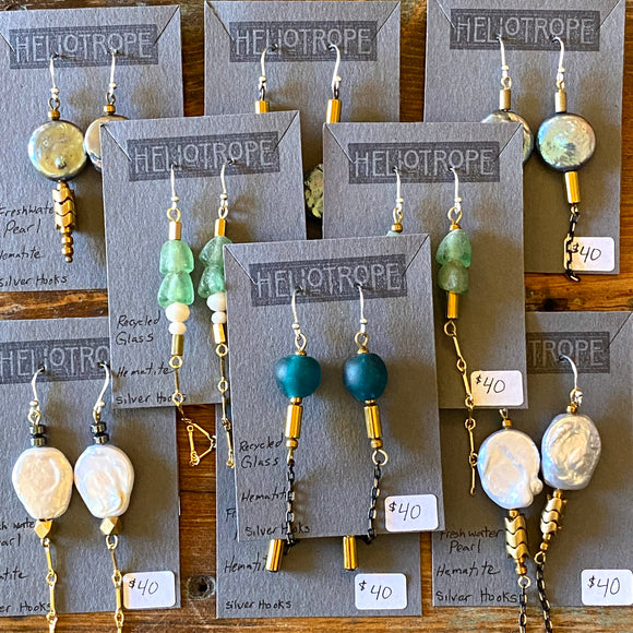 Glass & Pearl Earrings by Heliotrope