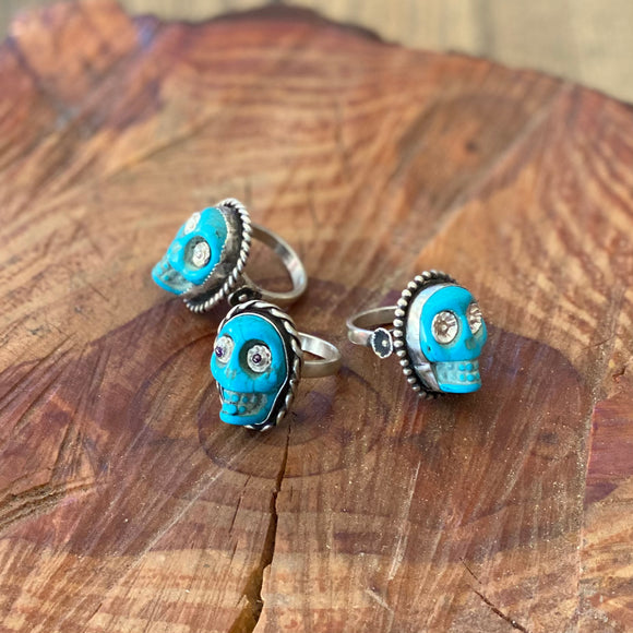 Turquoise Skull Rings by Honeycomb Organics