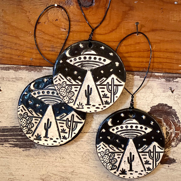 UFO Ceramic Ornament by Crooked Tree Ceramics