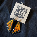 Hand Painted Leather Monarch Wing Earrings