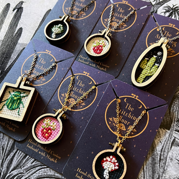 Cross-stitched Pendant Necklaces by The Stitching Hour
