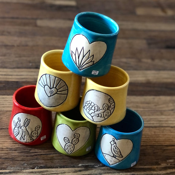 Hand Carved Sipping Cups by Crooked Tree Ceramics