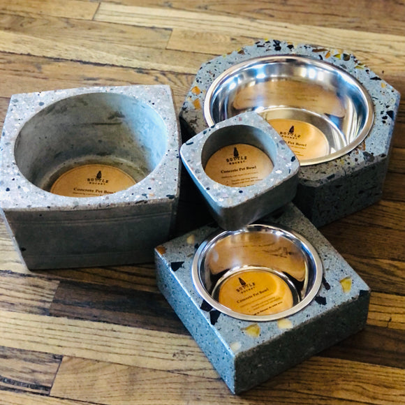 Concrete Pet Bowl w/Removable stainless steel insert