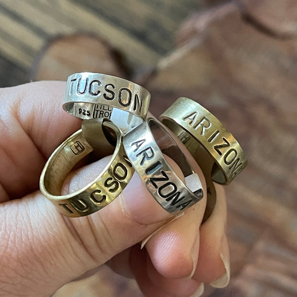 Stamped Tucson and Arizona Rings by Heliotrope