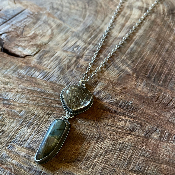 Rutilated Quartz and Labradorite Necklace by High and Dry